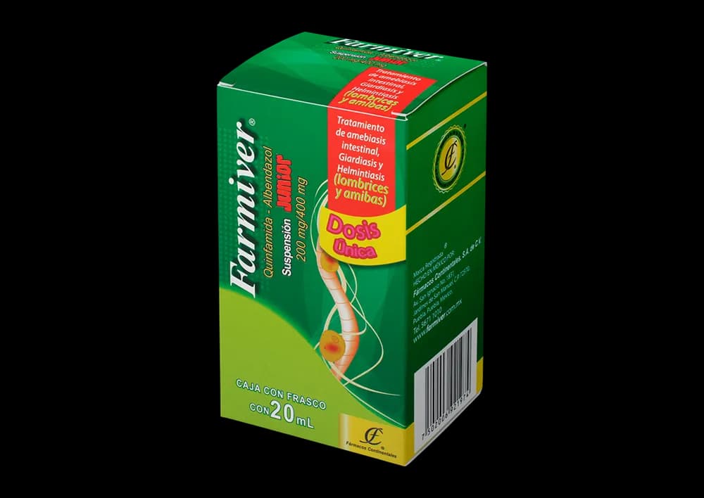 Albendazol 400 mg / Quinfamida 200 mg / 20 mL FARMIVER Junior C/1 Frasco