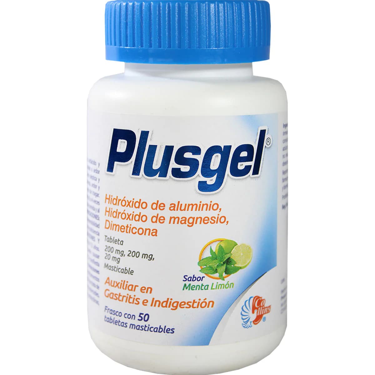 Aluminio 200 mg / Magnesio 200 mg / Dimeticona 20 mg PLUSGEL MENTA LIMON C/50 Tabs