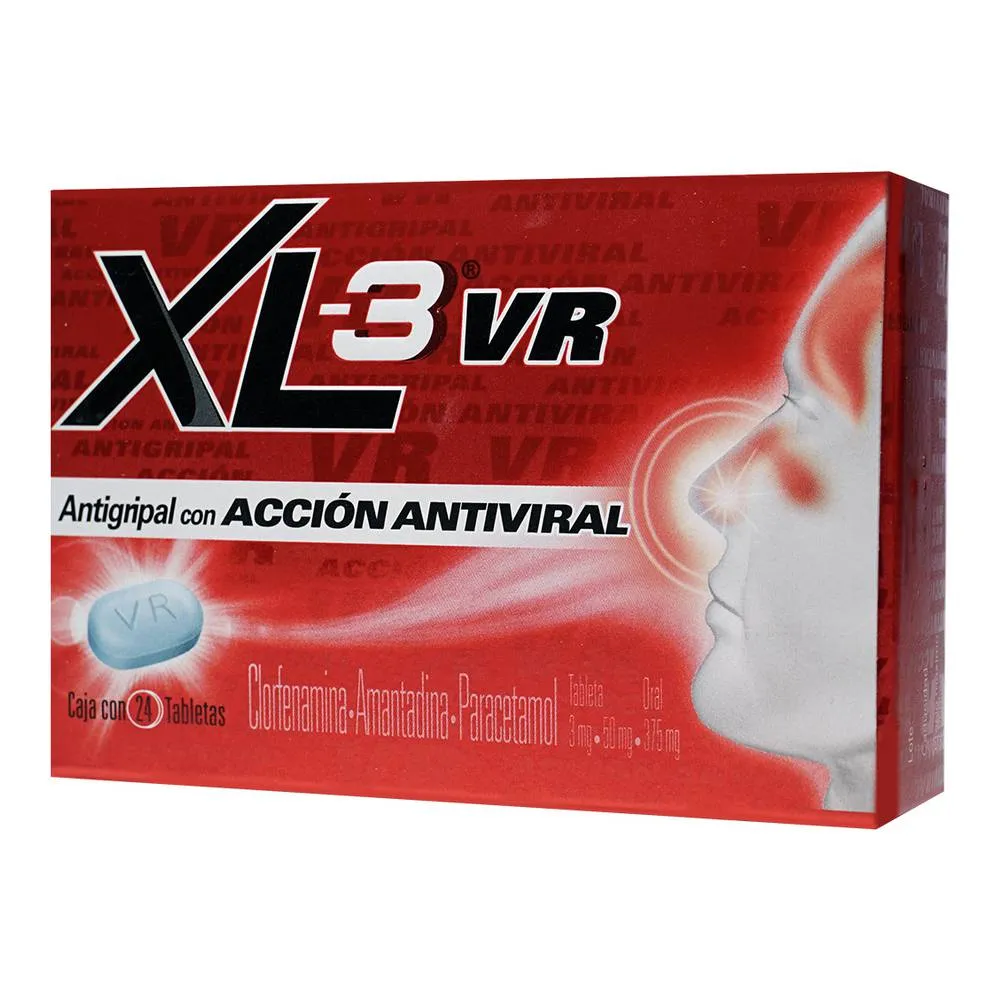 Clorfenamina 3 mg / Amantadina 50 mg / Paracetamol 375 mg  XL-3 VR TAB C/24 Tabs