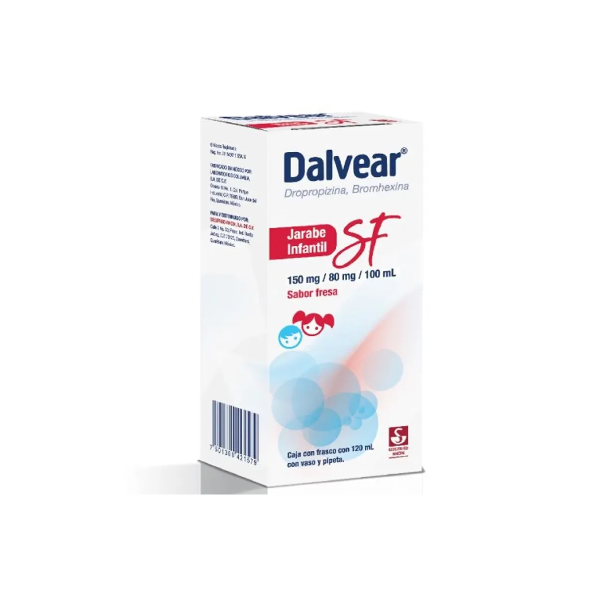 Dropropizina 150 mg / Bromhexina 80 mg / 100 mL DALVEAR SF Infantil C/120 mL