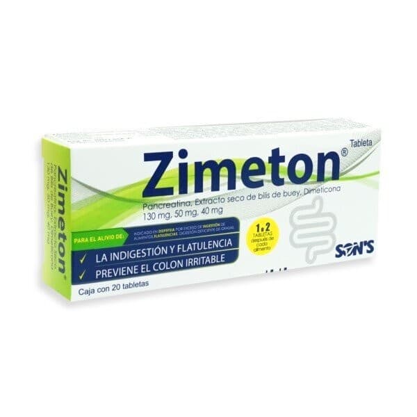 Pancreatina / Bilis de buey / Dimeticona ZIMETON C/20 Tabs