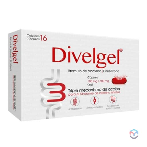 Bromuro de pinaverio 100 mg / Dimeticona 300 mg DIVELGEL C/16 Caps