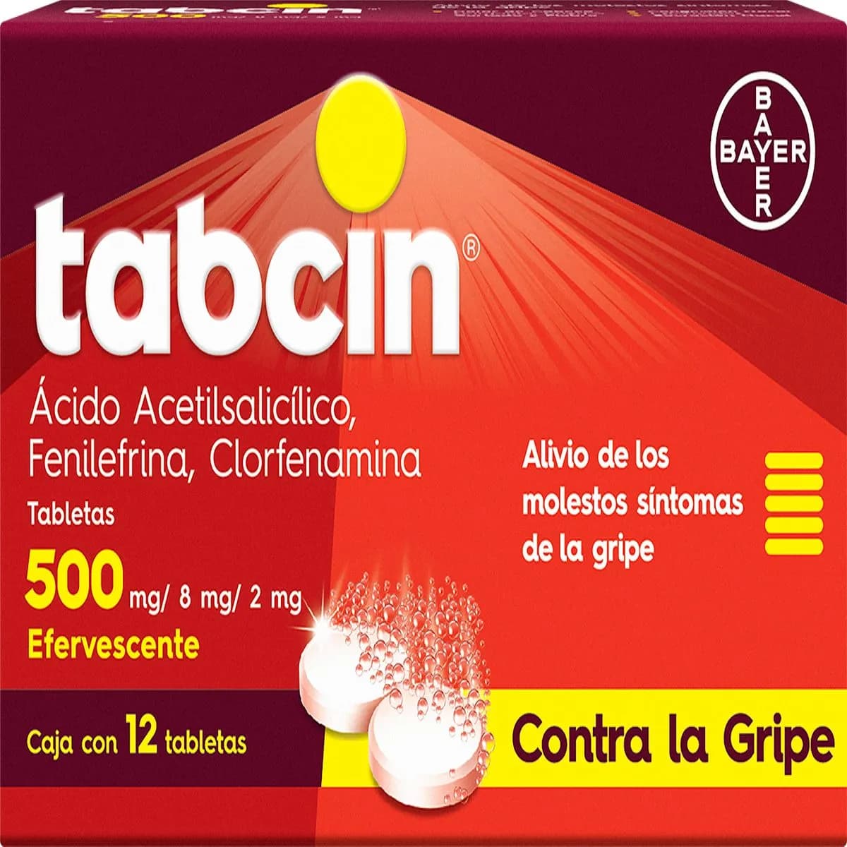 Tabcin Efervecente 12 Tabs Ácido acetilsalicílico 500 MG fenilefrina clorfenamina