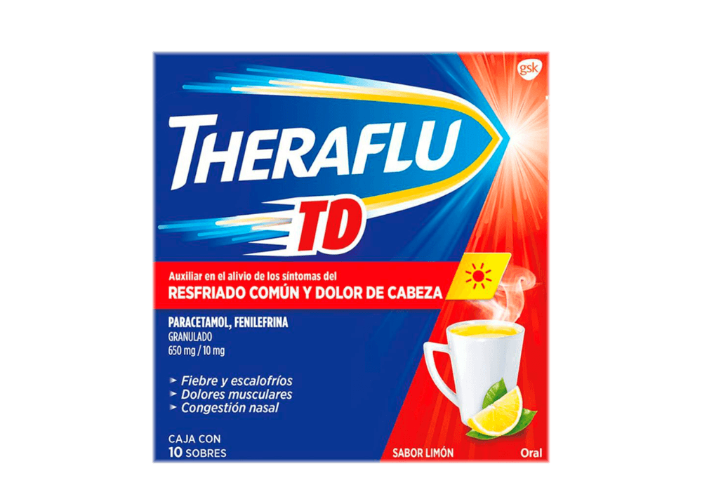 Theraflu TD ROJO Resfriado común y dolor de cabeza C/10 Sobres