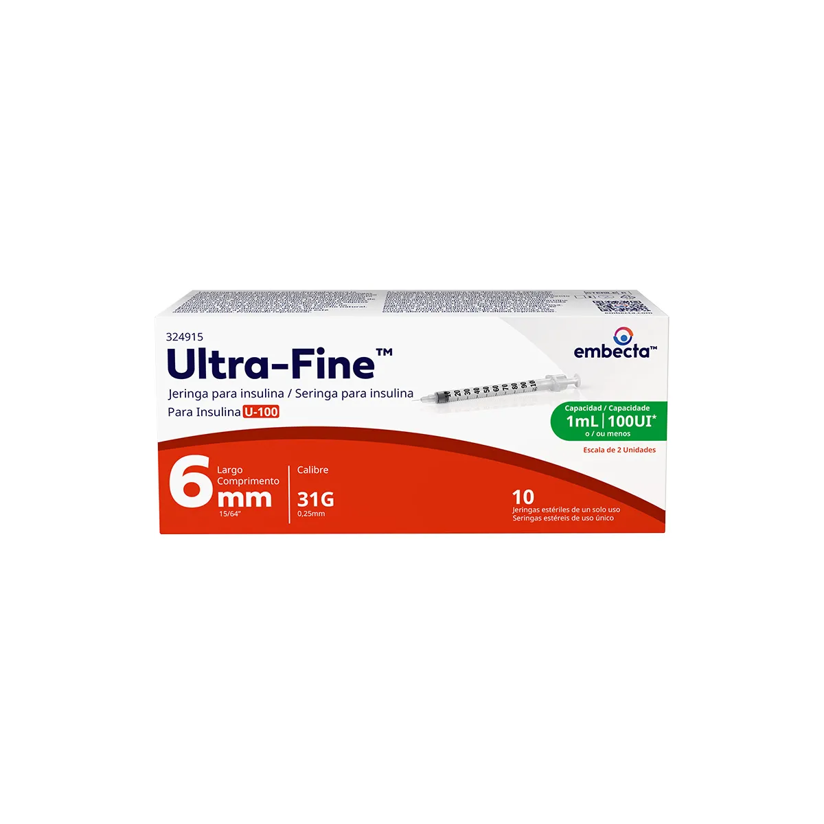 Jeringa BD Ultra Fine 1.0 mL Gauge: 31G C/10 jeringas