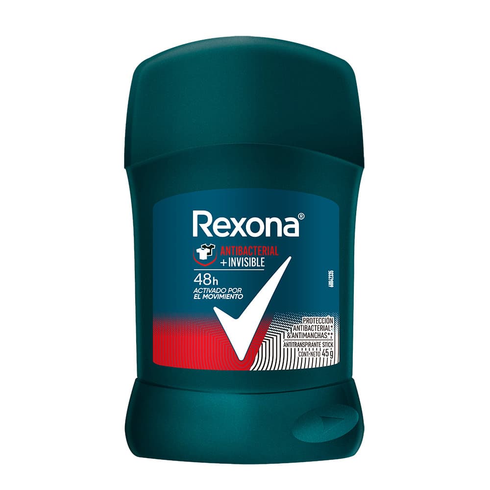 Antitranspirante en Barra Rexona Men Antibacterial Invisible C/45 g
