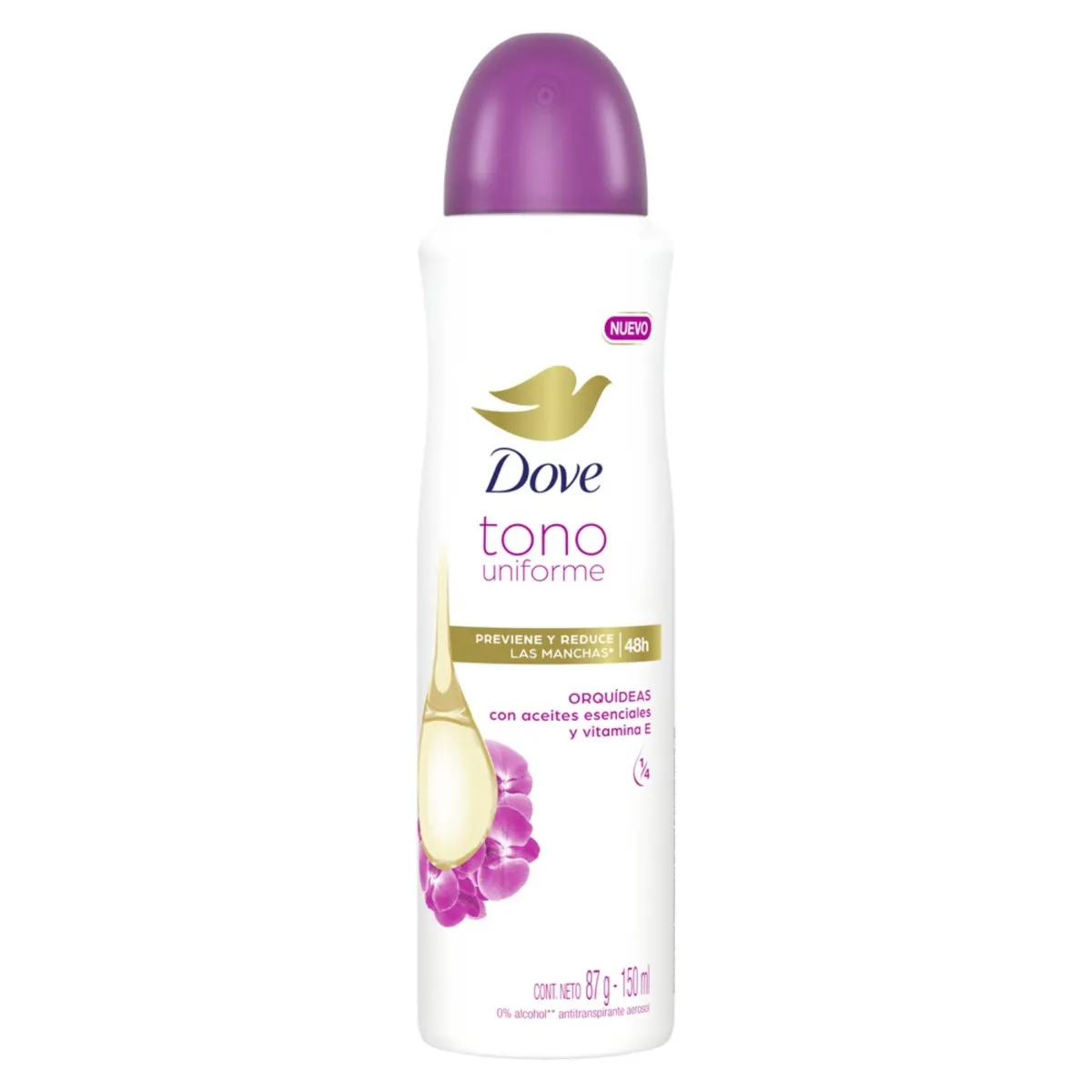 Antitranspirante en Aerosol Dove Tono Uniforme Orquídea C/150 mL