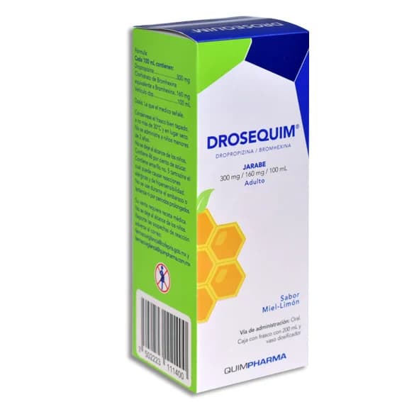 Dropropizina 300 mg / Bromhexina 160 mg / 100 mL DROSEQUIM adulto C/200 mL
