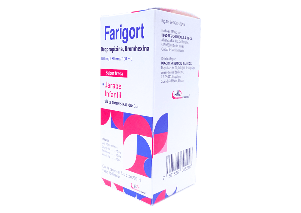 Dropropizina 150 mg / Bromhexina 80 mg / 100 mL FARIGORT Infantil C/200 mL