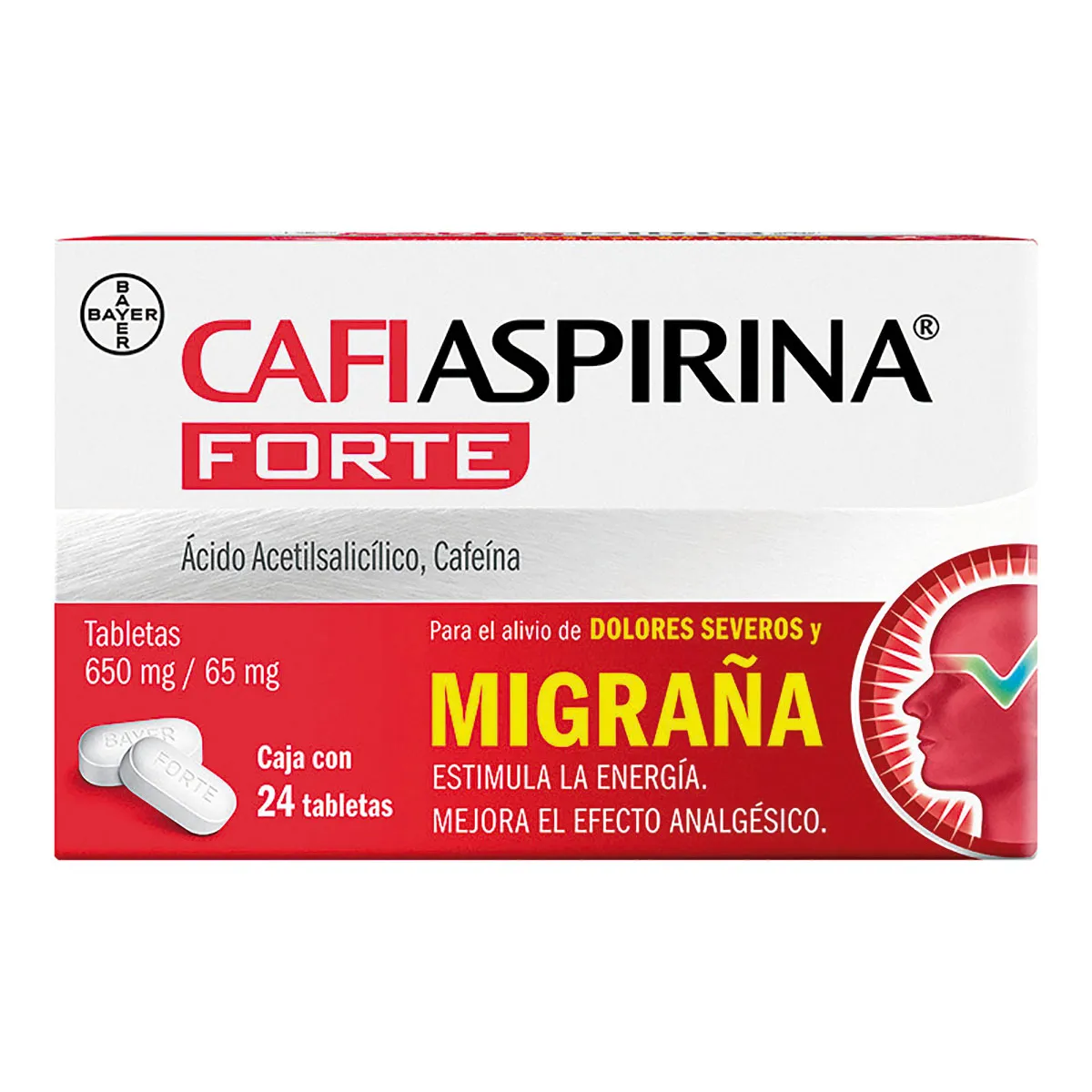Acetilsalicílico Acido 650 mg / Cafeína 65 mg CAFIASPIRINA FORTE C/24 Tabs
