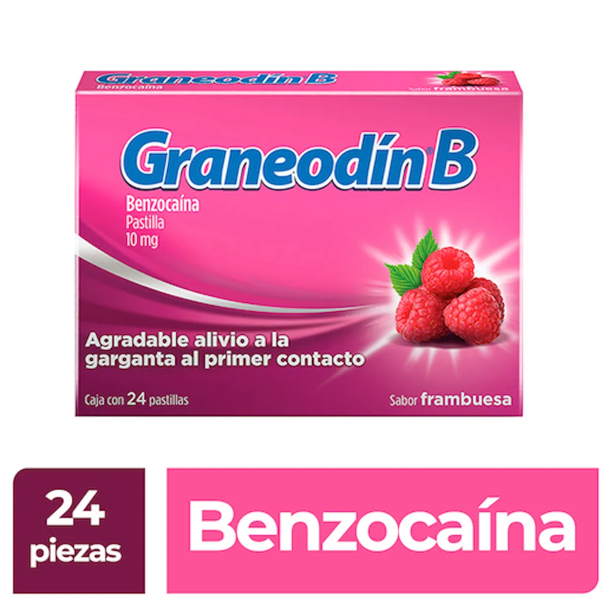 Benzocaina 10 mg GRANEODIN B Frambuesa C/24 past