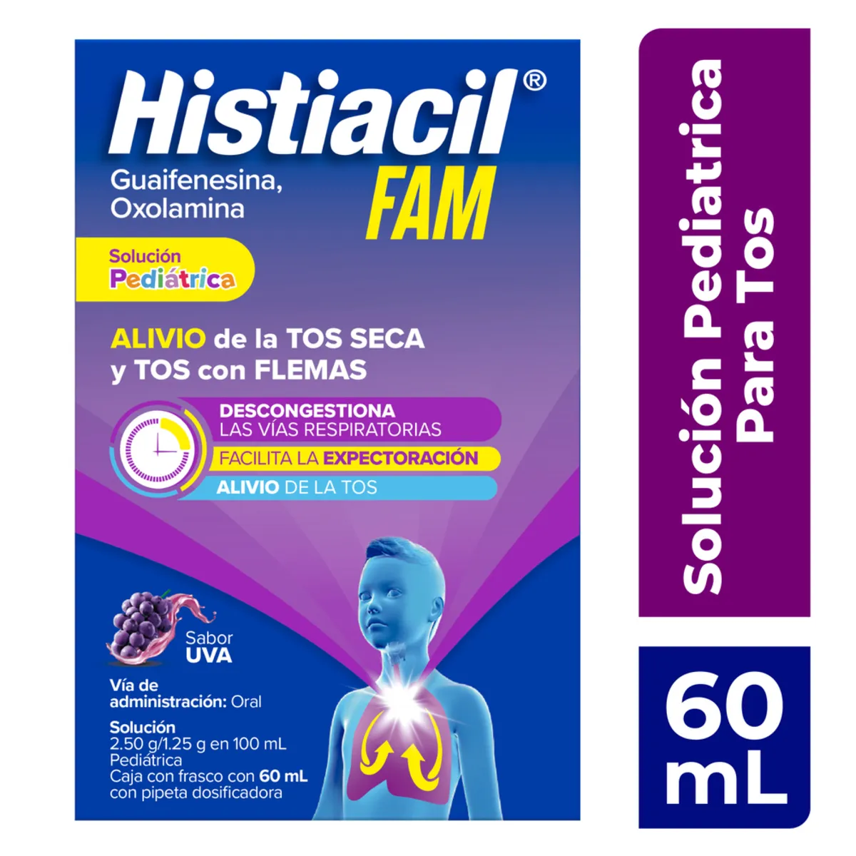 Guaifenesina 2.5 g / Oxolamina 1.25 g / 100 mL HISTIACIL FAM Pediátrico