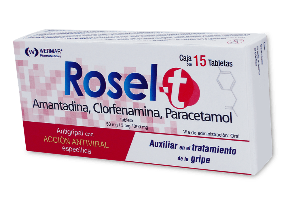 Clorfenamina 3 mg / Amantadina 50 mg / Paracetamol 300 mg ROSEL-T C/15 Caps