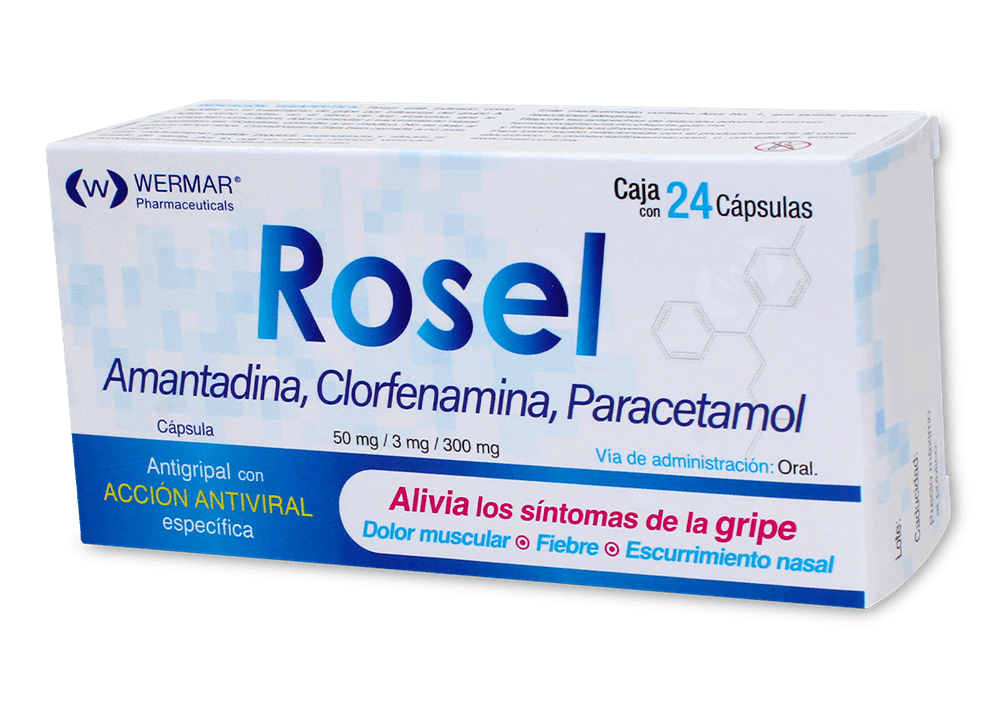 Clorfenamina 3 mg / Amantadina 50 mg / Paracetamol 300 mg ROSEL C/24 Caps