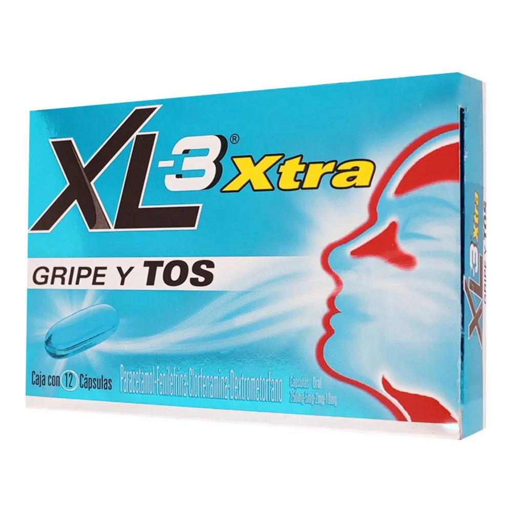 Clorfenamina 2 mg / Fenilefrina 5 mg / Dextrometorfano 10 mg / Paracetamol 250 mg XL-3 XTRA C/12 CAP