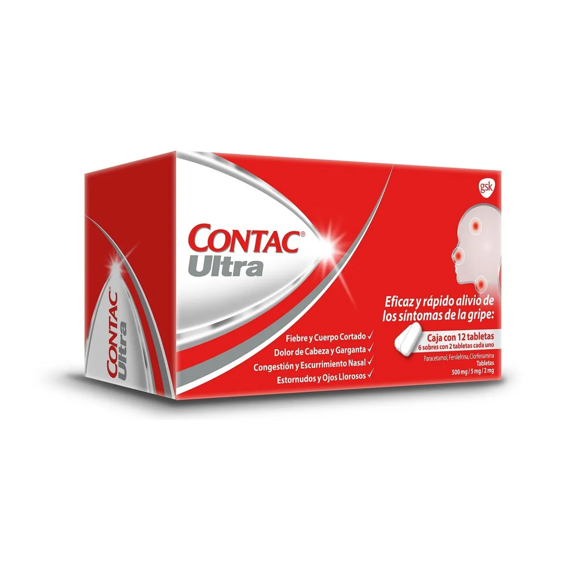 Clorfenamina 2 mg / Fenilefrina 5 mg / Paracetamol 500 mg CONTAC ULTRA C/12 Tabs