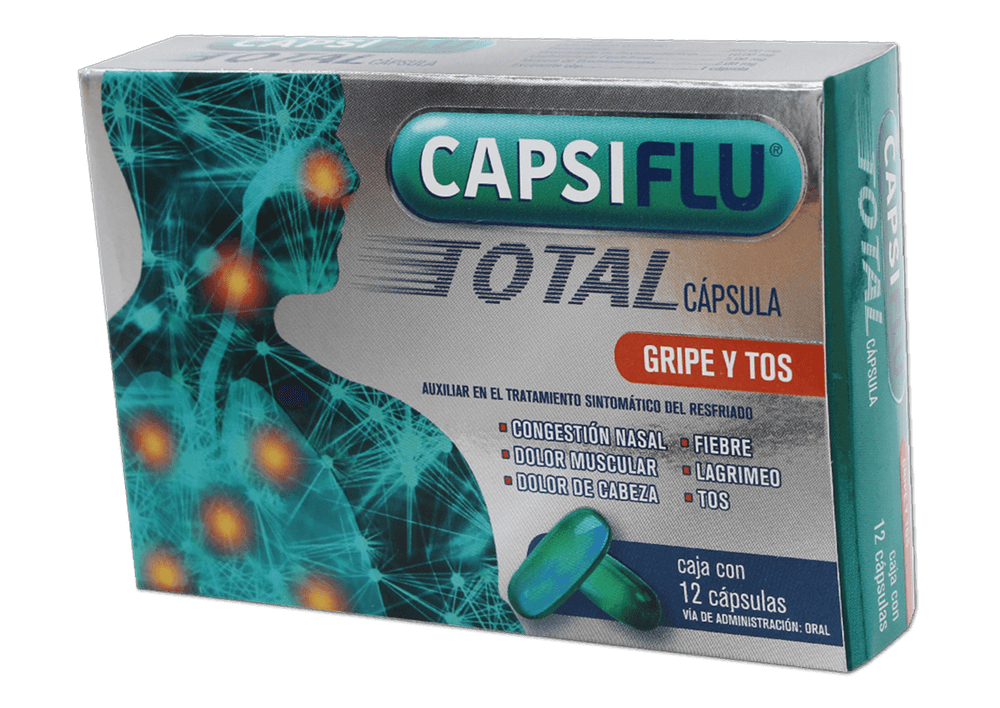 Fenilefrina 5 mg / Dextrometorfano 10 mg / Paracetamol 250 mg / Bromfeniramina 2 mg CAPSIFLU TOTAL C/12 Caps