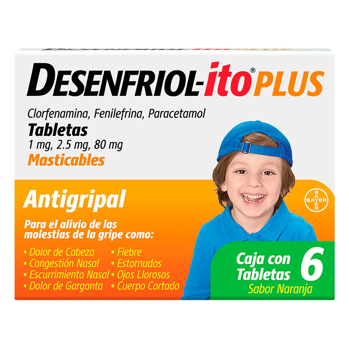 Clorfenamina 1 mg / Fenilefrina 2.5 mg / Paracetamol 80 mg DESENFRIOLITO PLUS C/6 Tabs