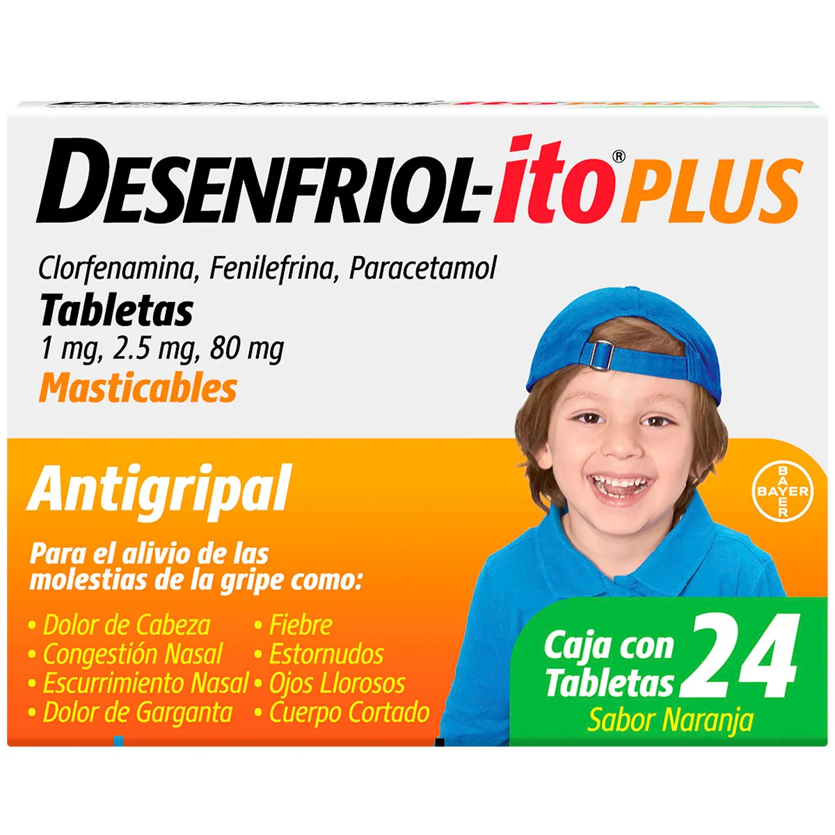 Clorfenamina 1 mg / Fenilefrina 2.5 mg / Paracetamol 80 mg DESENFRIOLITO PLUS C/24 Tabs