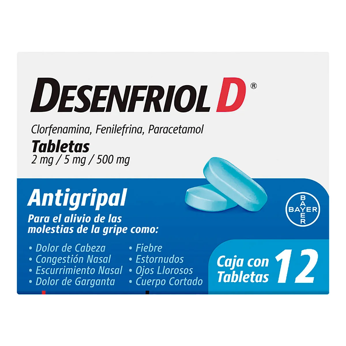 Clorfenamina 2 mg / Fenilefrina 5 mg / Paracetamol 500 mg DESENFRIOL D C/12 Tabs