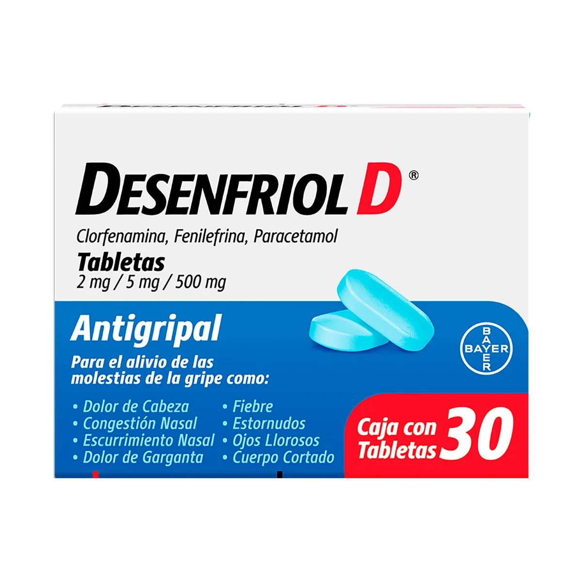 Clorfenamina 2 mg / Fenilefrina 5 mg / Paracetamol 500 mg DESENFRIOL D C/30 Tabs