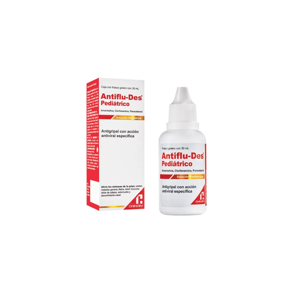 Clorfenamina 0.1 g / Amantadina 2.5 g / Paracetamol 15 g / 100 mL ANTIFLUDES PEDIATRICO C/30 mL
