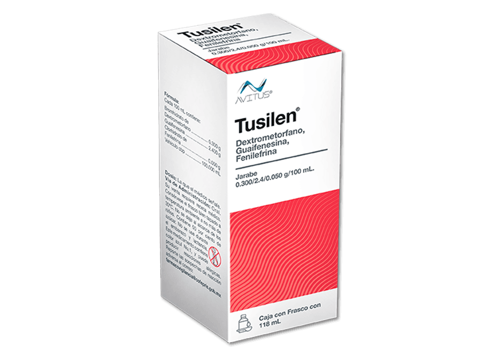 Dextrometorfano 0.3 g / Guafenesina 2.4 g / Fenilefrina 0.05 g / 100 mL TUSILEN C/118 mL