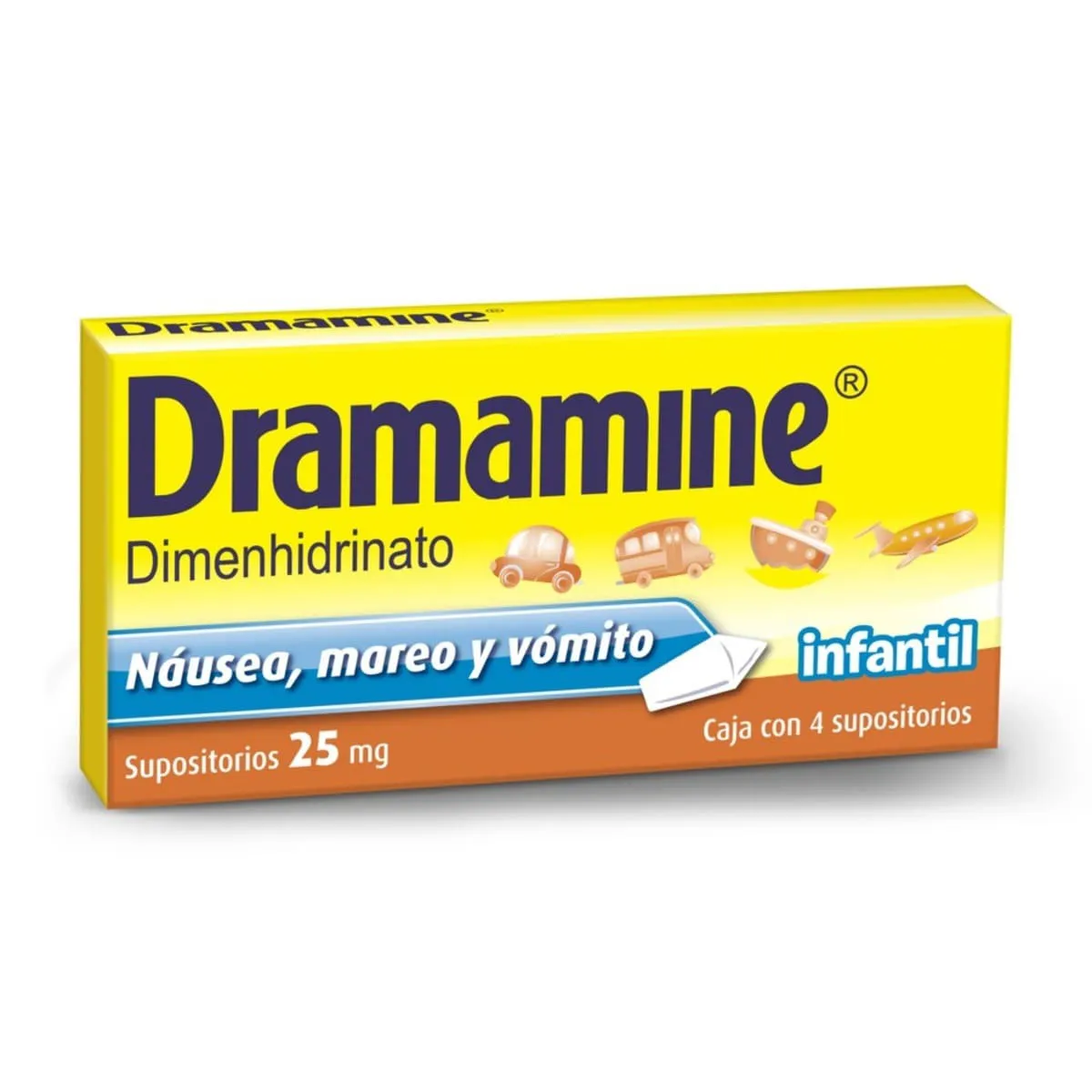 Dimenhidrinato 25 mg DRAMAMINE Infantil C/4 Supositorios