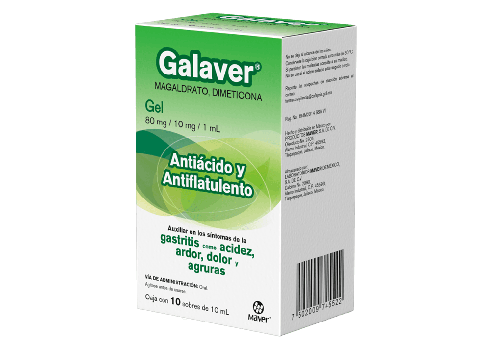 Malgaldrato 8 mg / Dimeticona 10 mg / 1 mL GALAVER GEL C/10 Sobres