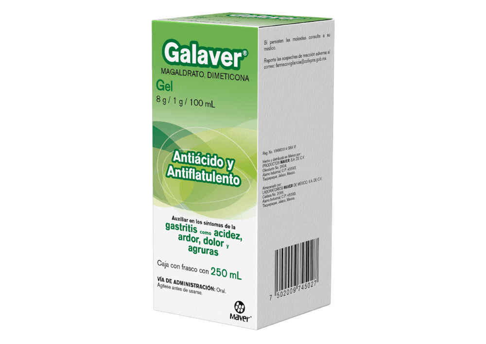 Malgaldrato 8 mg / Dimeticona 10 mg / 1 mL GALAVER Susp C/250 mL