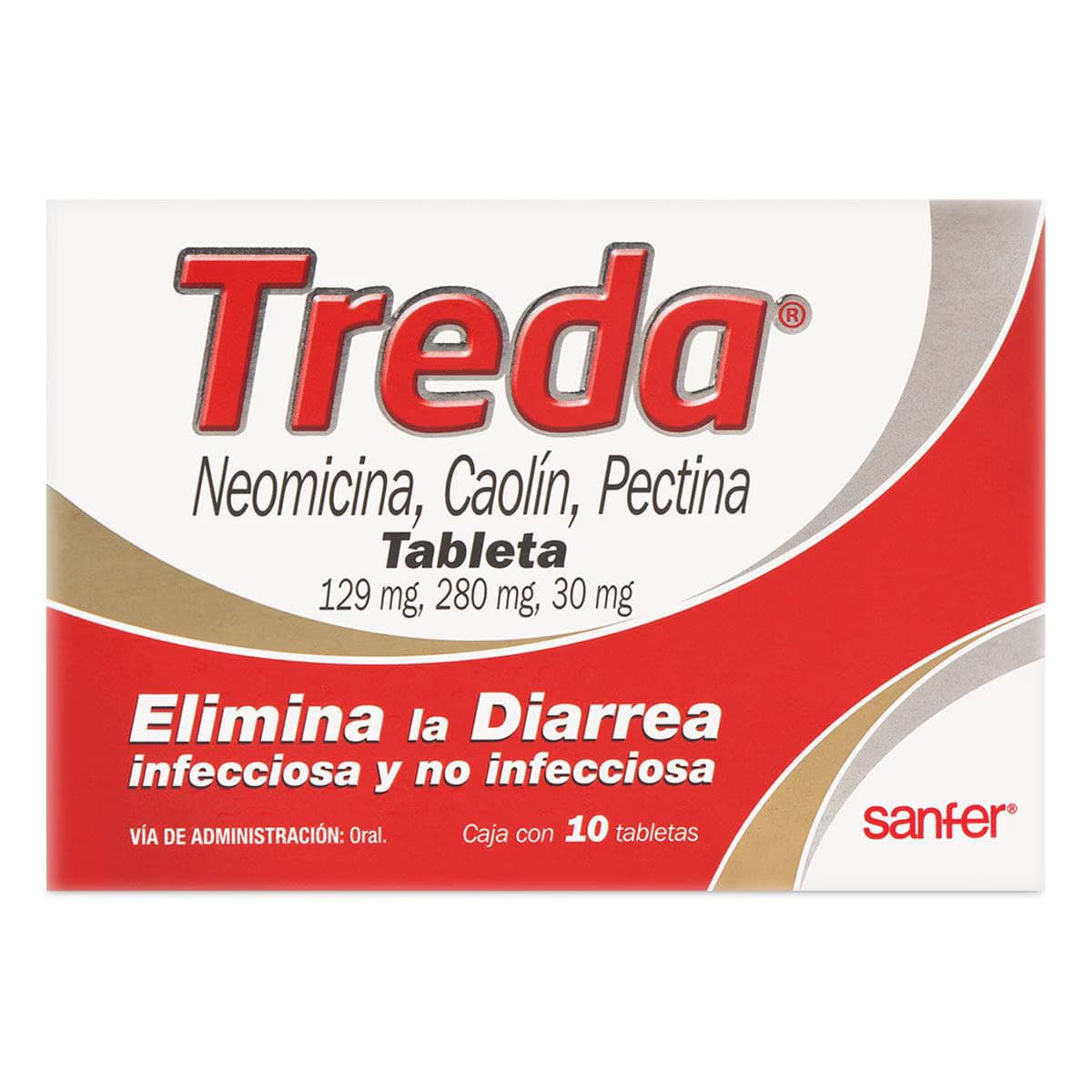 Neomicina Caolín Pectina Treda 129/280/30 mg C/10 Tabs