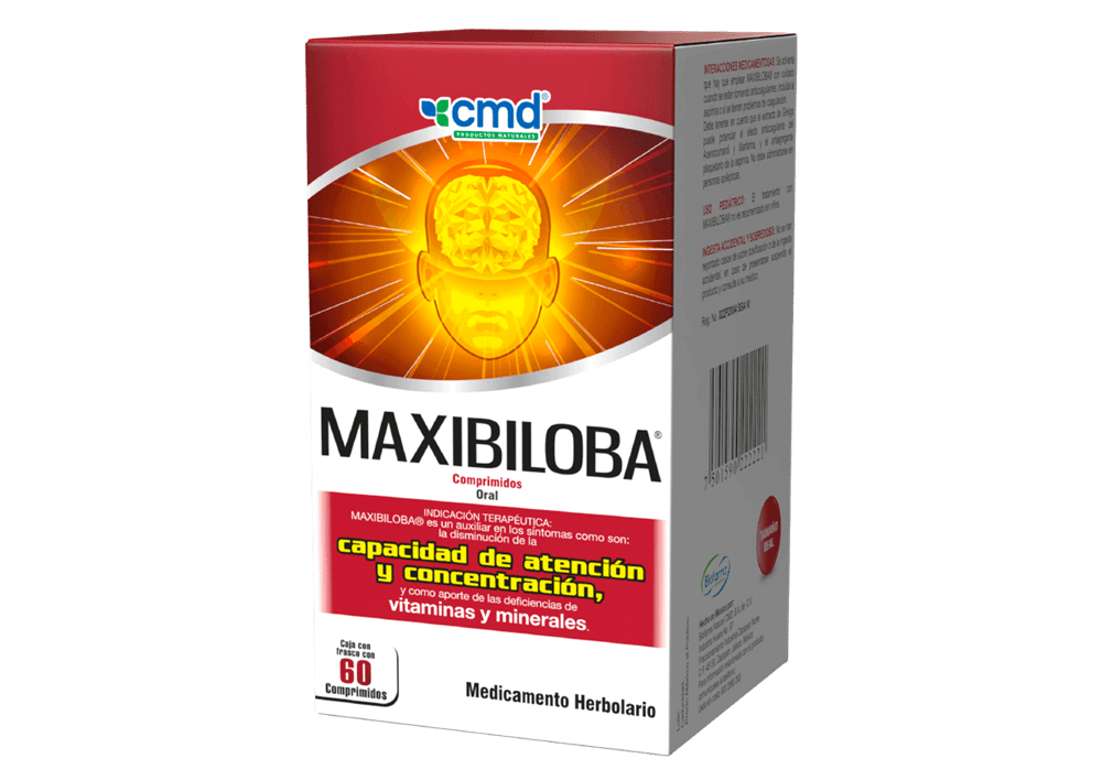 Ácido glutámico, Ginkgo biloba, vitaminas, minerales MAXIBILOBA C/60 Comp
