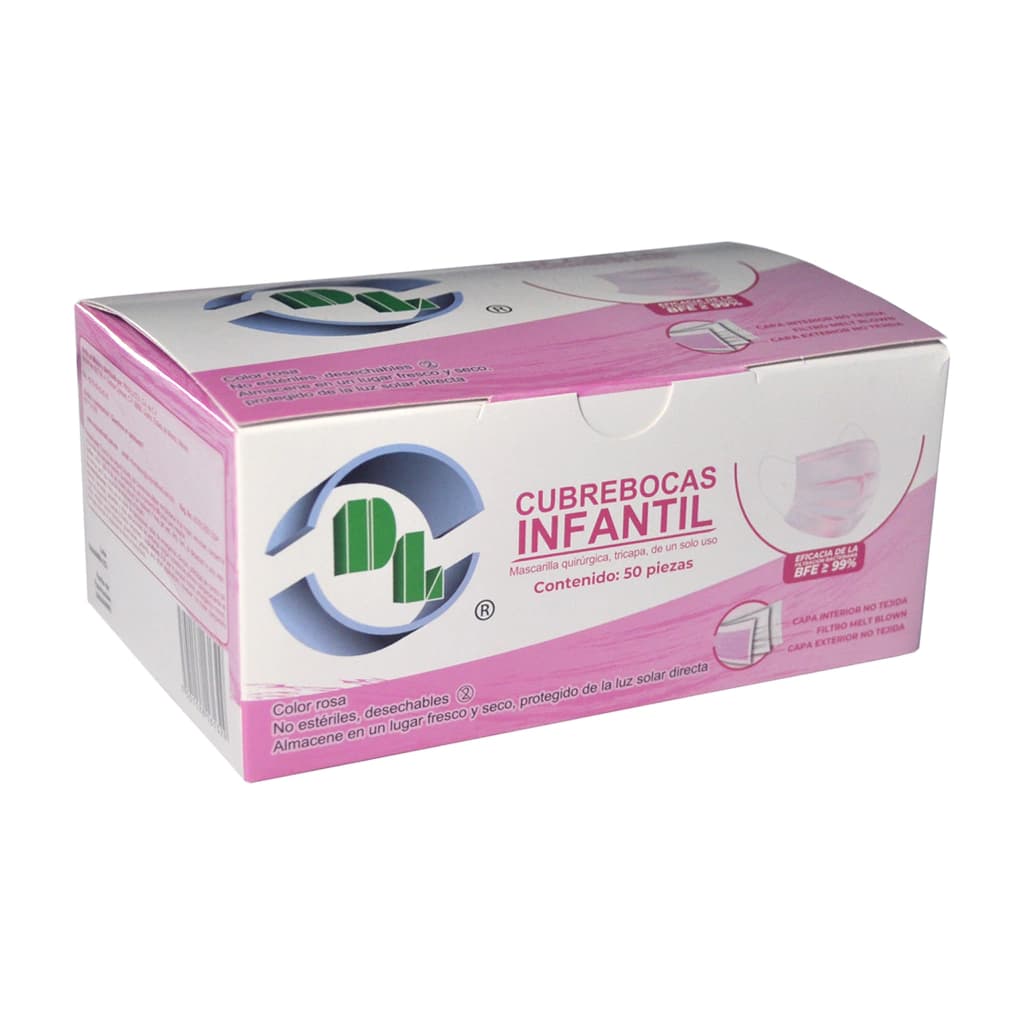 Caja de Cubrebocas Infantil Rosa DL C/50 Pzas