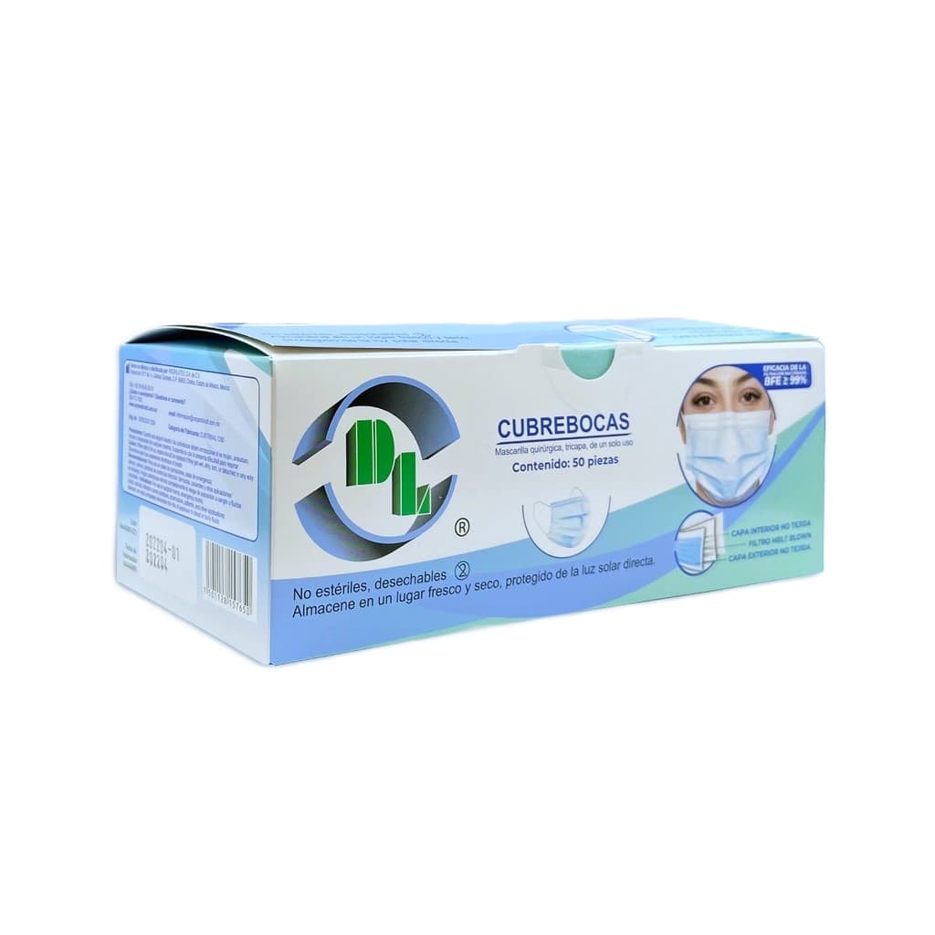 Caja de Cubrebocas Adulto Azul DL C/50 Pzas