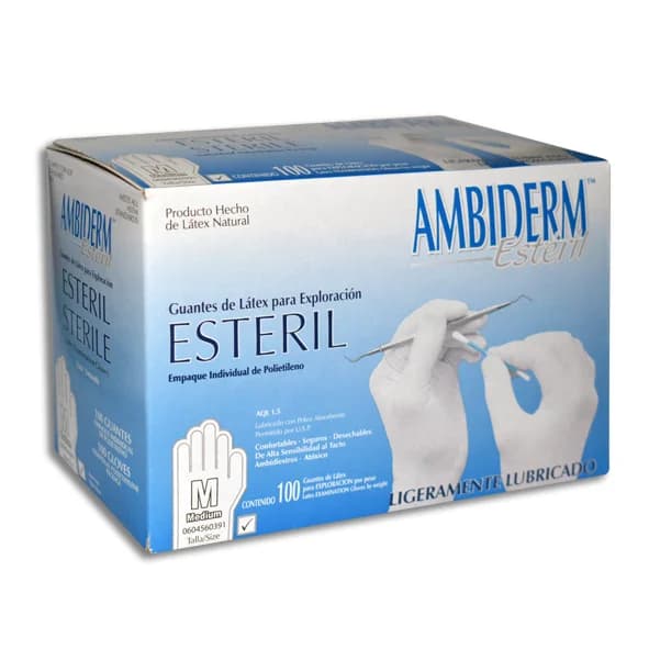 Caja de Guante de latex esteril Ambiderm Med C/100 piezas