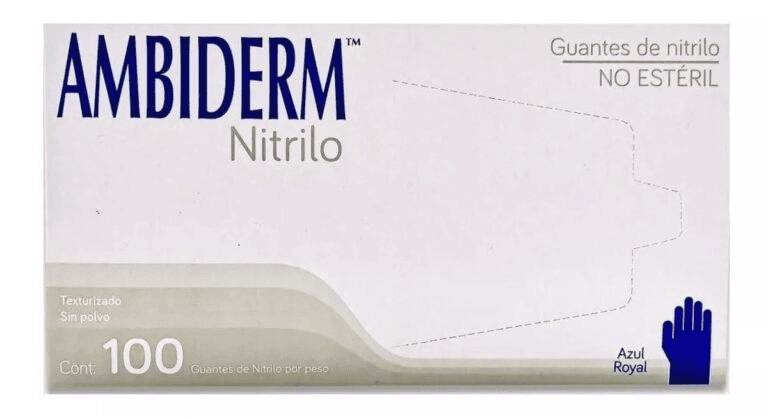 Caja de Guante de Nitrilo color azul Talla M AMBIDERM C/100 pzas