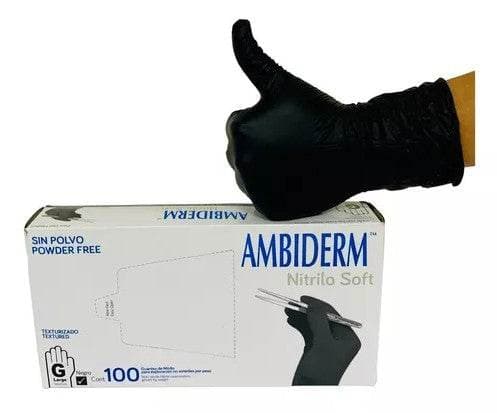 Caja de Guante de Nitrilo color negro Talla G AMBIDERM C/100 pzas