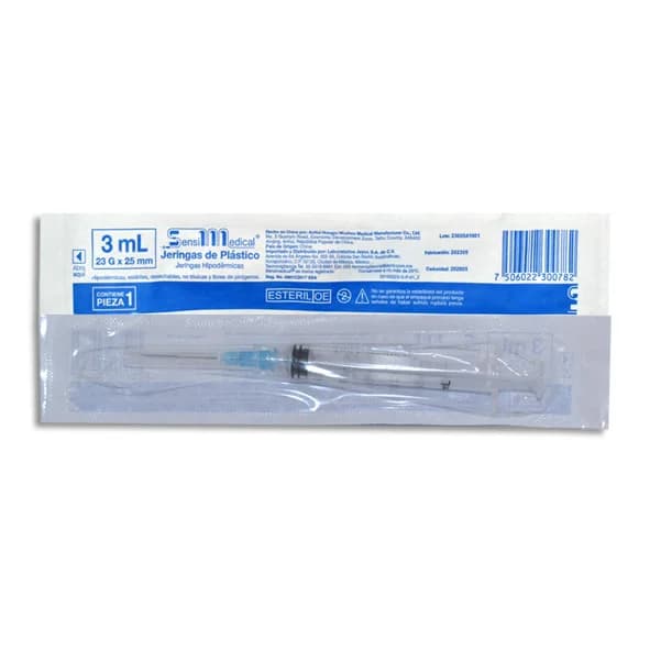 Pza de jeringa de 3 mL Azul SENSI MEDICAL (23 X 25) C/1