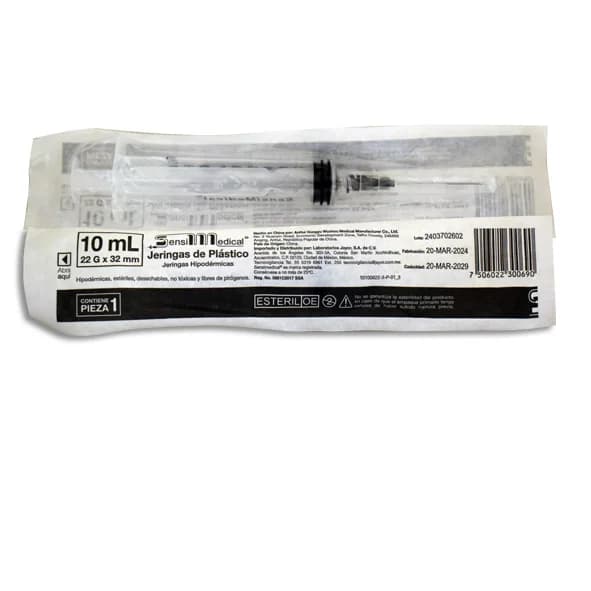 Pza de jeringa de 10 mL Negra SENSI MEDICAL (22 X 32) C/1