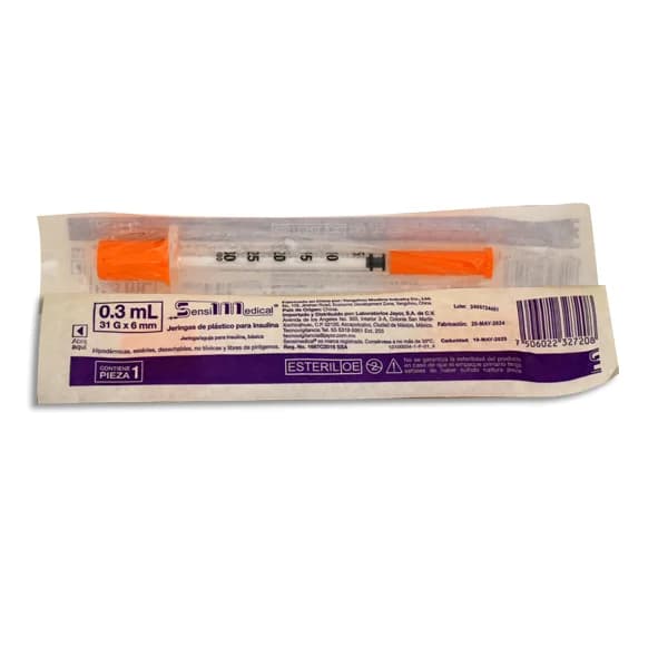 Pza de Jeringa para insulina de 0.3 mL SENSI MEDICAL 31 G X 6 mm