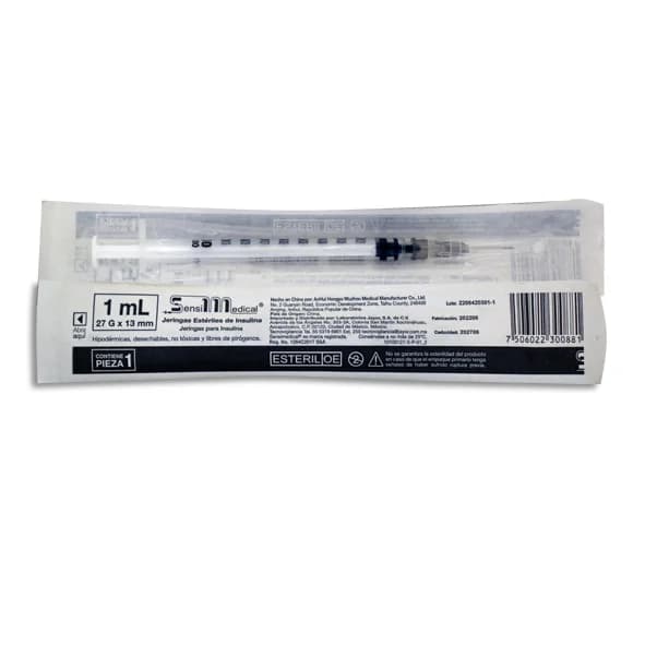 Pza de Jeringa para insulina de 1 mL SENSI MEDICAL 27 G X 13 mm C/1