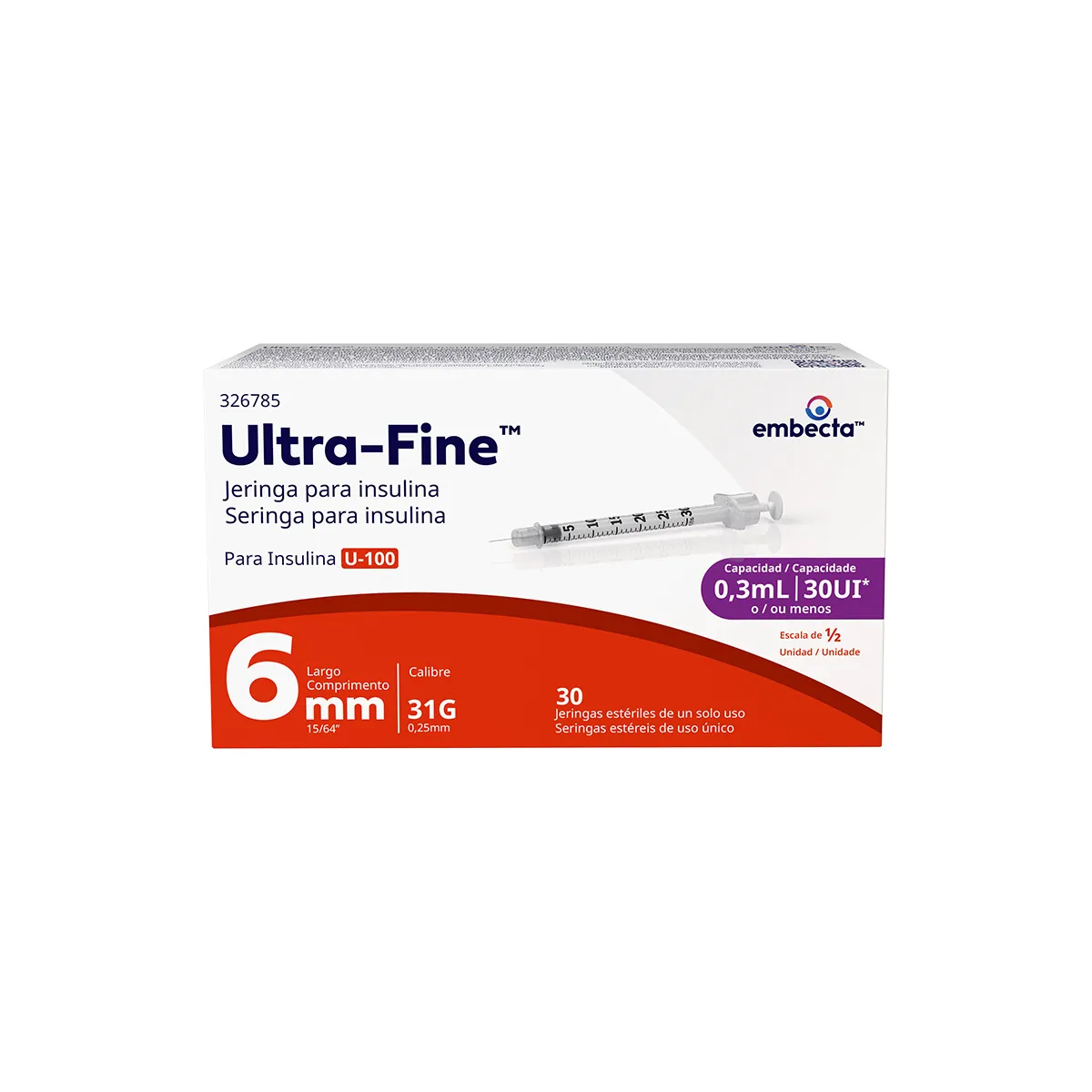 JERINGA BD Ultra Fine 0.3 mL 31 G X 6 Mm 30 Piezas