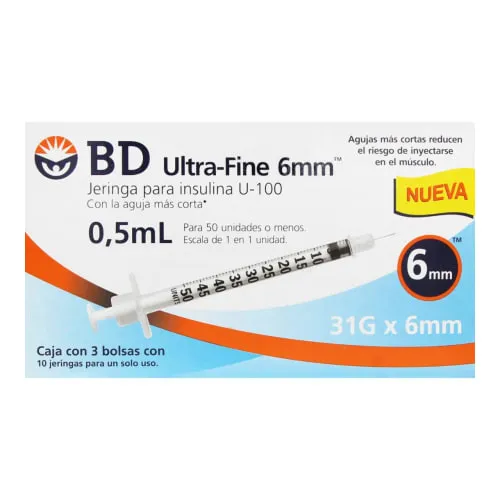 Jeringa BD Ultra Fine 0.5 mL 31 G X 6 Mm C/30 Jeringas
