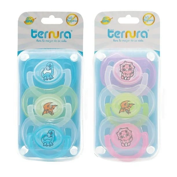 Porta Chupon Ternura con 3 Chupones de silicon con aro