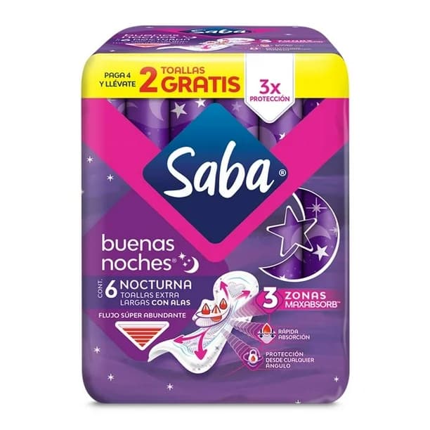 Toalla femenina SABA Buenas noches Extralargas C/06 Toallas