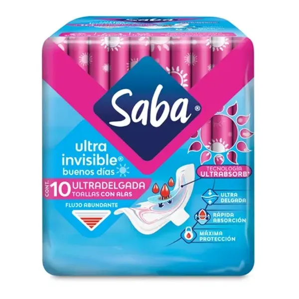 Toalla Femenina Saba Ultra Invisible con Alas C/10 piezas
