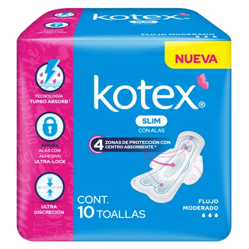 Toallas Femenina Kotex Slim Con Alas C/10 Pzas