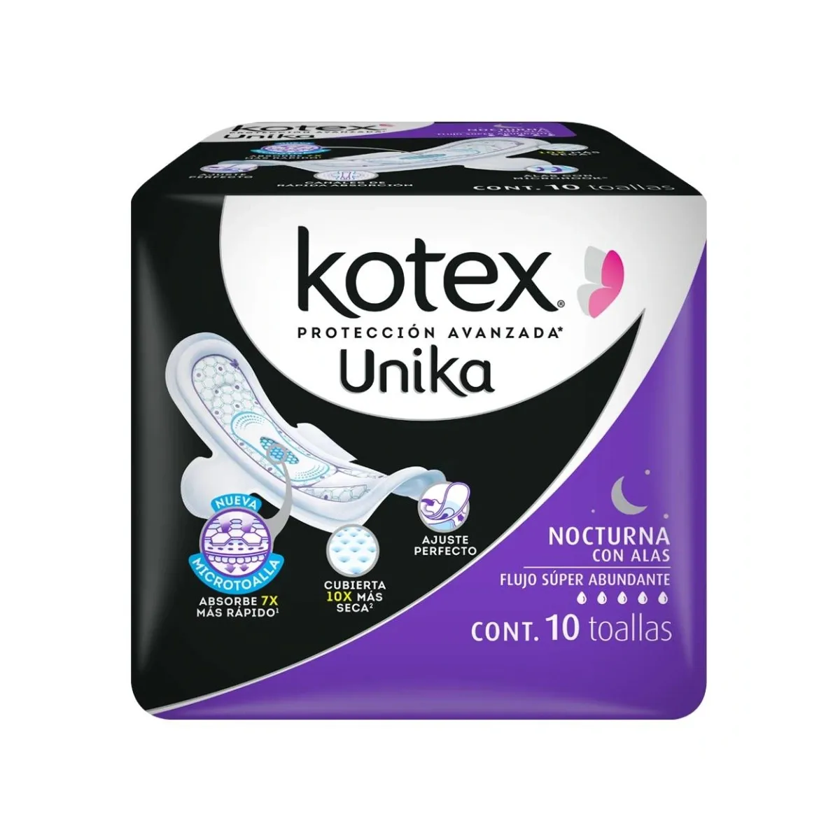 Toallas Femenina Kotex Unika Nocturna C/10 Pzas