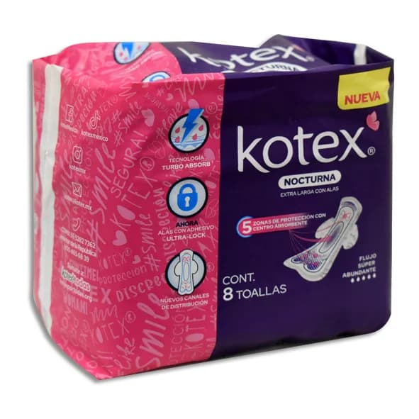 Toalla Femenina Kotex Nocturna Extralarga C/8 Piezas