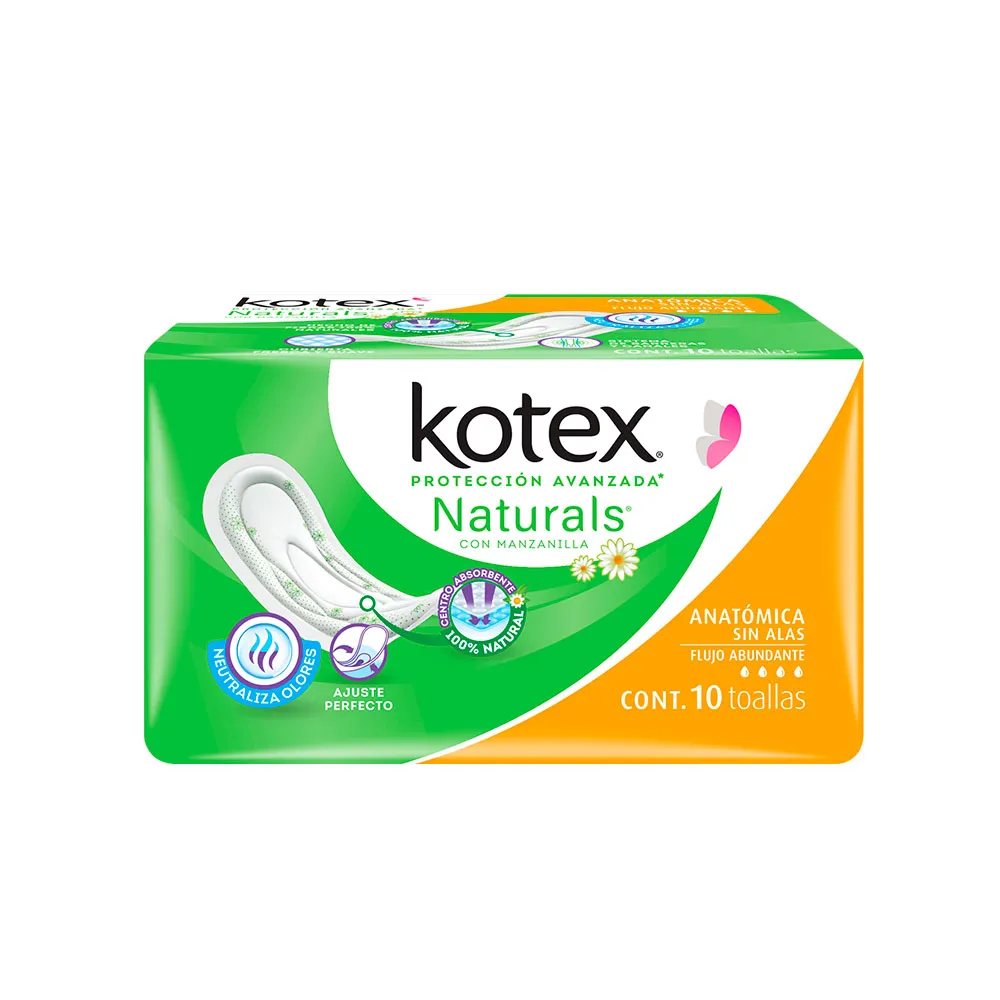 Toallas Femenina Kotex Manzanilla Sin Alas 10 Piezas
